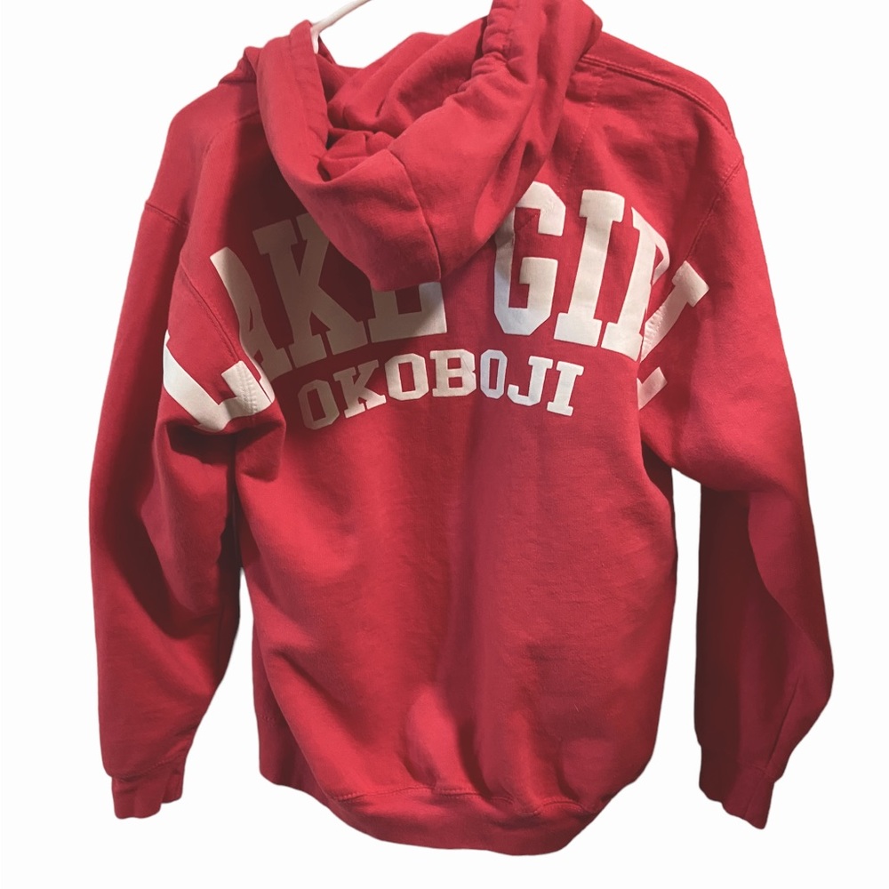 Retro Pink Lake Gil Okoboji IOWA Full Zip Large Graphic Women’s S Hoodie - Picture 2 of 8